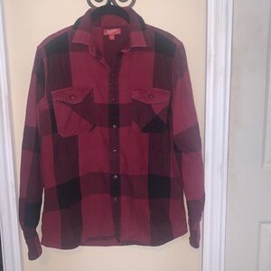 Arizona Jean Co Flannel Casual Button Up Shirt Juniors Size S Black / Burgundy